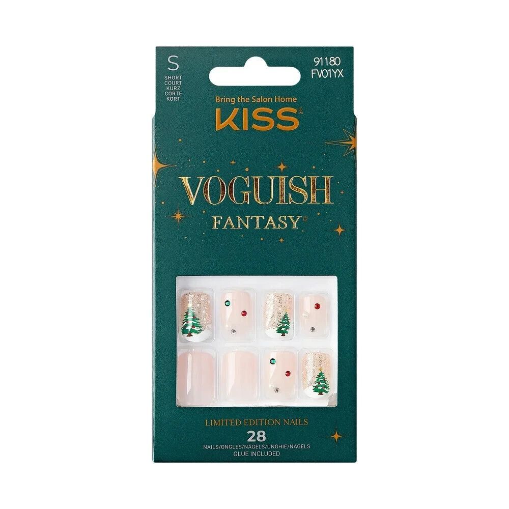 KISS MARSHMALLOW Voguish Fantasy Nails~FV01YX 91180 ~ Short Sq~ Christmas Tree